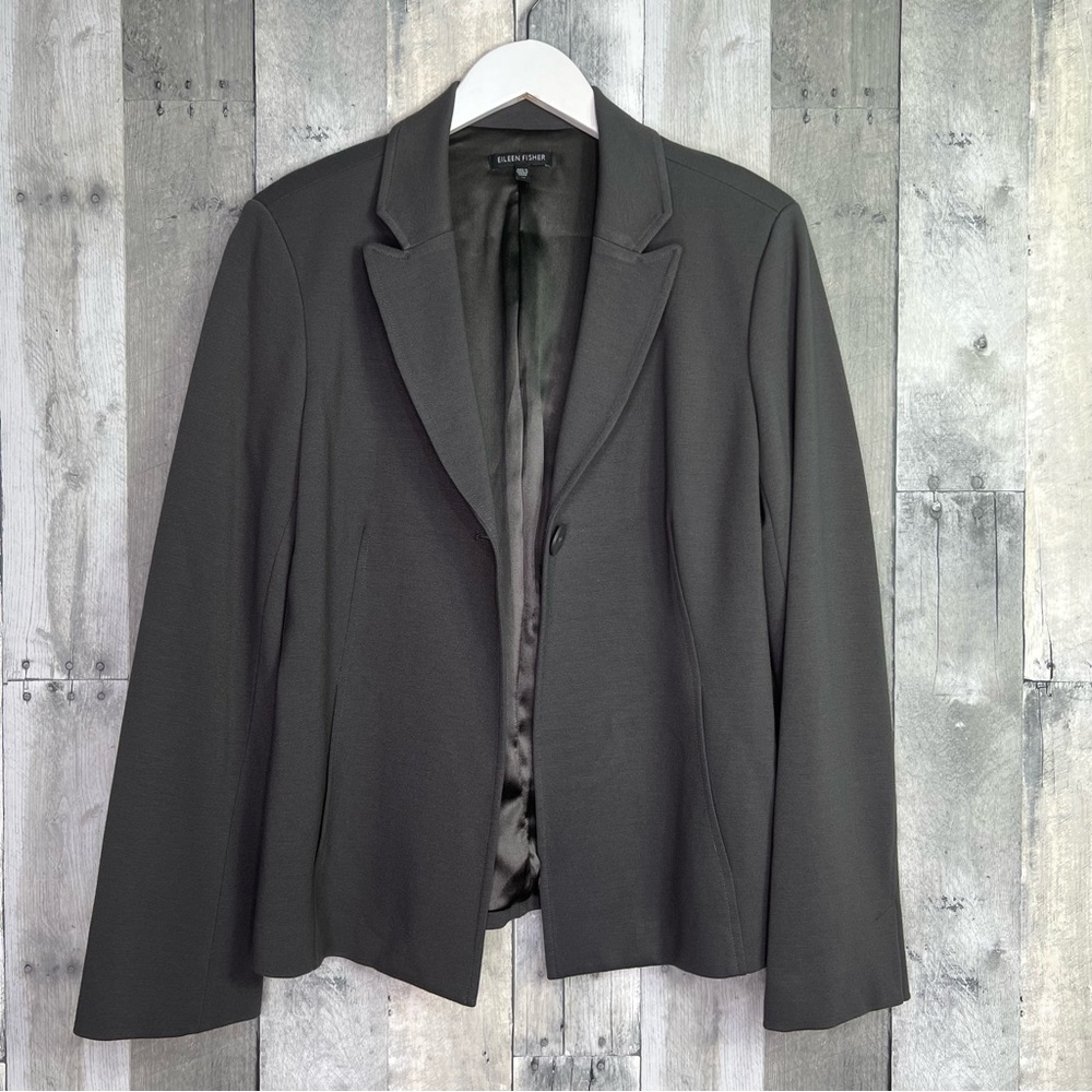 EILEEN FISHER Charcoal Gray Blazer Jacket Size Medium Timeless Tailored Sheek